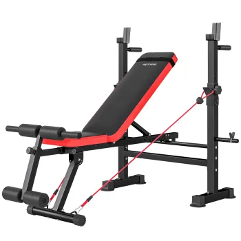 SPORTNOW Banca Multifunctionala de Fitness cu Suport pentru Greutati si Reglaje Ajustabile, Banca de Greutati cu Statie de Imersiuni, Extensie pentru Picioare, Abdomene, 2 Benzi, Capacitate 420kg, Antrenament acasa | Aosom Romania imagine
