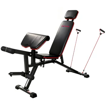 SPORTNOW Banca pentru haltere reglabila pana la 420 kg 3 in 1 cu role, extensie pentru picioare, suport curl, spatar, benzi de rezistenta | Aosom Romania imagine