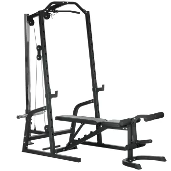 SPORTNOW Cadru de Forta cu Set de Banc de Greutati, Suport de Forta Multifunctional cu Sistem de Scripeti, Suport de Genuflexiuni cu 15 Niveluri imagine