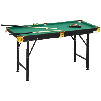 SPORTNOW Masa de Biliard Reglabila pe Inaltime cu Accesorii, Masa din MDF si Otel Carom, 140x60x55-75 cm, Verde imagine
