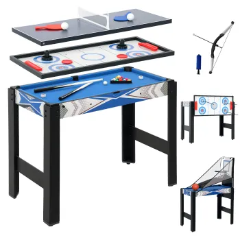 SPORTNOW Masa de jocuri multifunctionala 5 in 1, biliard, ping-pong, hochei, joc de baschet arcade, arc si sageti, albastru | Aosom Romania imagine