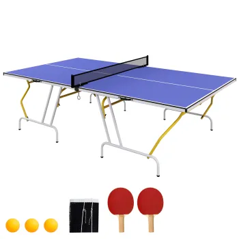 SPORTNOW Masa de Tenis de Masa pliabila, inclusiv 2 rachete, 3 mingi, plasa, interior si exterior, cadru metalic, 274x152x76cm, Albastru | Aosom Romania imagine