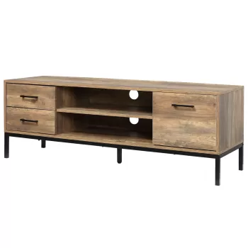 Suport TV HOMCOM pentru TV de pana la 50 inchi, centru de divertisment cu usa, depozitare deschisa si sertare, masa TV cu picioare de otel, cafea imagine