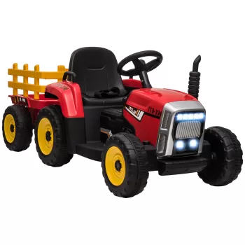 Tractor electric HOMCOM pentru copii cu remorca detasabila, baterie reincarcabila 12V cu telecomanda, muzica si lumini, pentru copii cu varsta intre 3-6 ani, de culoare rosu imagine
