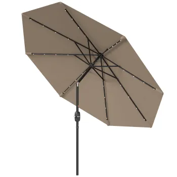 Umbrela de gradina O265 cm cu 32 LED-uri solare, manivela si tija din otel pentru patio terasa Outsunny, kaki | Aosom Romania imagine