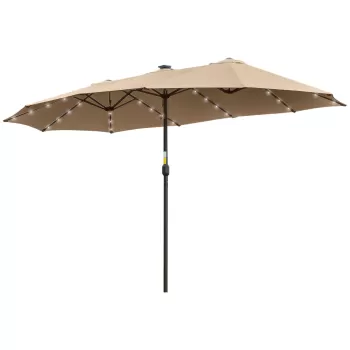 Umbrela de soare Outsunny, 48 de Lumini LED cu Energie Solara, cu Manivela, Kaki 4,5m | Aosom RO imagine