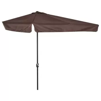 Umbrela de soare Semicirculara Outsunny pentru Terasa si Gradina, Umbrela de soare Semiluna pentru Perete cu Manivela, 230x130x249cm, Culoare Cafea imagine
