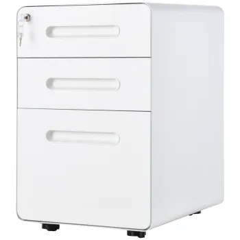 Vinsetto Caisson birou mobil si verrouillable cu 3 sertare pentru format A4, scrisori, legal, 39 x 48 x 59 cm, alb | Aosom Romania imagine