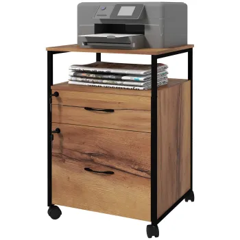 Vinsetto Cajonera de Oficina Cajonera pentru Birou cu Roti Arhivar pentru Dimensiuni A4 44x40x66,5 cm Maro Rustic | Aosom Romania imagine