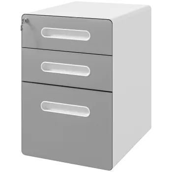 Vinsetto Comoda de Birou cu 3 Sertare cu Incuietoare si Rotile pentru Documente, 39x48x59 cm, Gri Deschis | Aosom Romania imagine