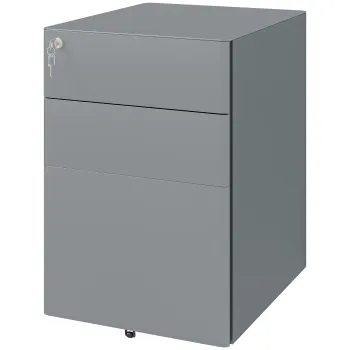 Vinsetto Comoda de Birou cu 3 Sertare si Incuietoare, Comoda pentru Birou cu Rotile din Otel, 39x48x59 cm, Gri | Aosom Romania imagine