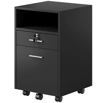 Vinsetto Dulap birou mobil cu roti, 2 sertare, un sertar incuiabil, 5 roti, negru, 40 x 40 x 65 cm | Aosom Romania imagine