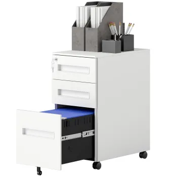 Vinsetto Dulap cu Sertare pentru Birou cu 5 Roti, 3 Sertare cu Incuietoare si Chei, 30x43.5x60 cm, Alb | Aosom Romania imagine
