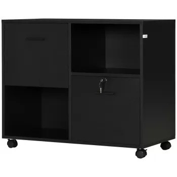 Vinsetto Dulap de Birou cu 2 Sertare pentru Dosare si Rafturi Deschise din PAL, Manere din Otel, Roti cu Blocare, 80x40x66cm, Negru imagine