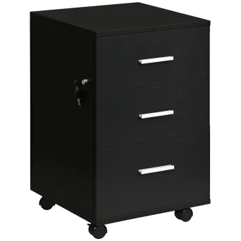 Vinsetto Dulap de Birou Depozitare Birou pe Rotile 3 Sertare Incuiabile 40 x 40 x 61,5 cm Negru | Aosom Romania imagine