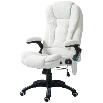 Vinsetto Fotoliu de Birou cu 6 Puncte de Vibratii, Functie de Leganare, Incalzire si Telecomanda, 68x72x110-120 cm, Alb | Aosom Romania imagine