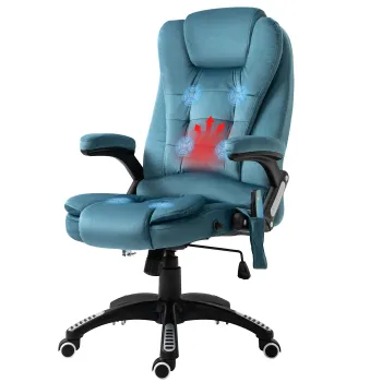 Vinsetto Fotoliu de birou cu functie de masaj si incalzire, scaun de birou, scaun ergonomic cu inaltime reglabila, spatar inclinabil si telecomanda cu fir, pivotant la 360? material din poliester bleu | Aosom Romania imagine