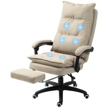 Vinsetto Fotoliu de birou cu masaj cu inaltime reglabila, spatar inclinabil, suport pentru picioare integrat si telecomanda cu fir bej | Aosom Romania imagine