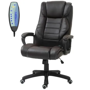 Vinsetto Fotoliu de birou cu masaj, fotoliu ergonomic pentru birou, confort sporit, inaltime reglabila, functie spatar cu basculare, tapiterie sintetica maro | Aosom Romania imagine