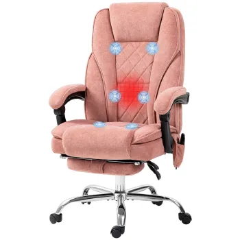 Vinsetto Fotoliu de birou cu masaj, incalzire, inaltime reglabila, spatar inclinabil, suport picioare retractabil, telecomanda, roz | Aosom Romania imagine