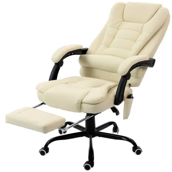 Vinsetto Fotoliu de birou cu masaj, scaun de birou cu inaltime reglabila, spatar inclinat si telecomanda cu fir, bej | Aosom Romania imagine