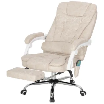 Vinsetto Fotoliu de birou cu masaj si incalzire, scaun de birou, inaltime reglabila, spatar rabatabil, 65x70x111-119cm, crem | Aosom Romania imagine