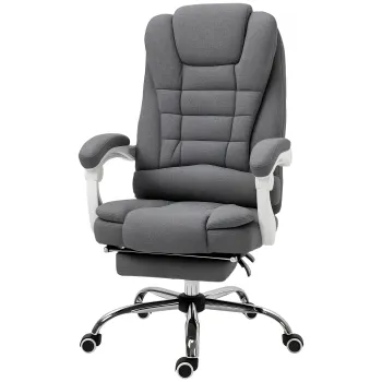 Vinsetto Fotoliu de birou cu suport retractabil pentru picioare, fotoliu de conducere, spatar reglabil, aspect de in, Gri | Aosom Romania imagine