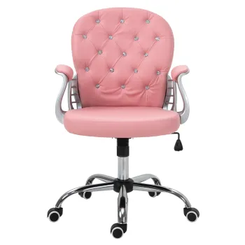 Vinsetto Fotoliu de birou, Ergonomic Fotoliu de birou cu Suport pentru Brate, Spatar Captusit, Reglabil in Inaltime Fotoliu de calculator cu Piele Ecologica, Scaun Rotativ pentru Acasa sau Birou, Roz | Aosom Romania imagine