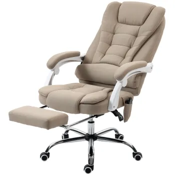 Vinsetto Fotoliu de birou executiv cu masaj si incalzire, inaltime reglabila, spatar rabatabil, stofa din in, bej | Aosom Romania imagine