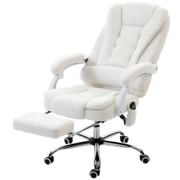 Vinsetto Fotoliu de birou executive cu masaj si incalzire inaltime reglabila spatar inclinabil tapiterie din in alb | Aosom Romania imagine