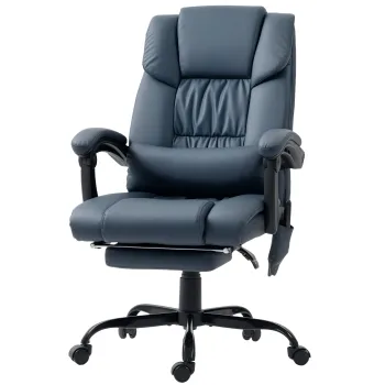 Vinsetto Fotoliu de birou masaj, suport pentru picioare, inaltime reglabila, spatar inclinat, telecomanda cu fir, 66x75x122cm, albastru | Aosom Romania imagine