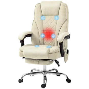 Vinsetto Fotoliu de birou masant si incalzitor cu inaltime reglabila spatar inclinabil telecomanda suport picior retragabil bej | Aosom Romania imagine