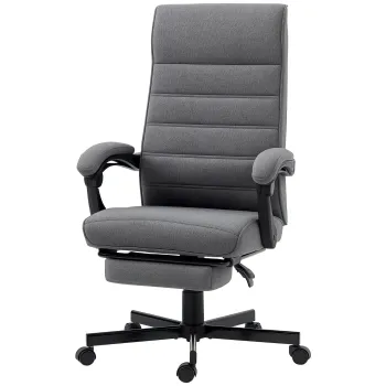 Vinsetto Fotoliu de birou pivotant inclinabil in material textil aspect lin, cu brate inaltime reglabila, gri | Aosom Romania imagine