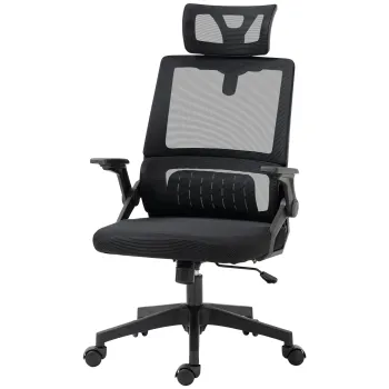 Vinsetto Fotoliu de birou reglabil cu husa din plasa poliester, spatar ergonomic inclinabil pivotant Negru | Aosom Romania imagine