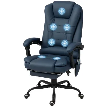 Vinsetto Fotoliu Ergonomic de Birou cu 7 Puncte de Masaj, Suport pentru Picioare si Inaltime Reglabila, 67x67x111-121 cm, Albastru | Aosom Romania imagine