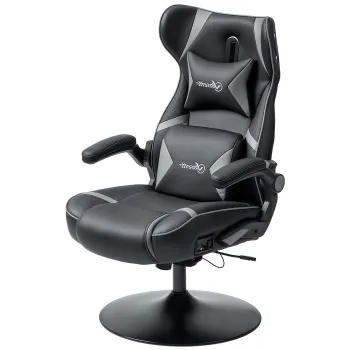 Vinsetto Fotoliu Gaming cu functie de leganare si difuzor, suport lombar si cervical, pentru camera de jocuri, Piele artificiala, Gri+Negru | Aosom Romania imagine