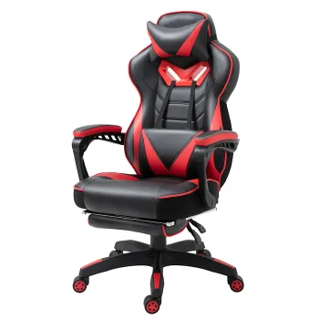Vinsetto Fotoliu gaming Ergonomic, Fotoliu de birou confortabil cu Suport pentru picioare, Suport pentru cap si perna lombara, Inaltime reglabila, negru si rosu | Aosom Romania imagine
