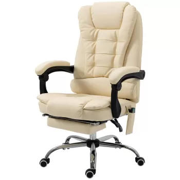 Vinsetto Fotoliu pentru Masaj Pivotant si Ergonomic cu Inaltime Reglabila cu 6 Puncte de Vibratie, 65x160x104 cm, Crem imagine