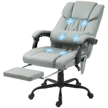 Vinsetto Fotoliu Reglabil pe Inaltime cu Tetiera si Suport pentru Picioare din Piele Artificiala, 66x75x112-122 cm, Gri | Aosom Romania imagine