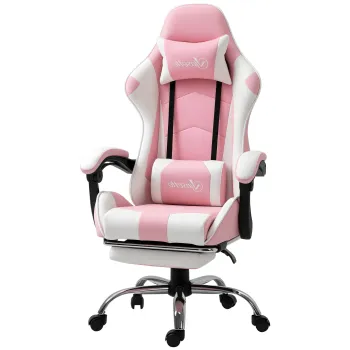 Vinsetto Gaming Stuhl Scaun de birou ergonomic cu suport pentru cap, perna de masaj, suport pentru picioare, scaun gamer cu brate de conectare, functie de balansare, roz | Aosom Romania imagine