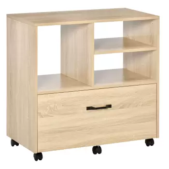 Vinsetto Mobilier Multifunctional pentru Birou din Lemn, Mobilier Suport Imprimanta cu 5 roti, Sertar si Etajera Reglabila, 77x40x73cm, Lemn imagine