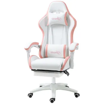 Vinsetto Scaun Da Gaming Ad Altezza Reglabil Piele Pu E Otel Alb Roz | Aosom Romania imagine