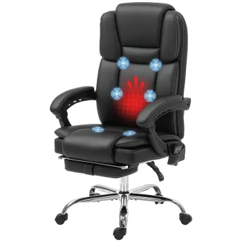 Vinsetto Scaun de birou ajustabil cu 6 puncte de masaj, functie de incalzire, suport pentru picioare, piele ecologica, Negru | Aosom Romania imagine