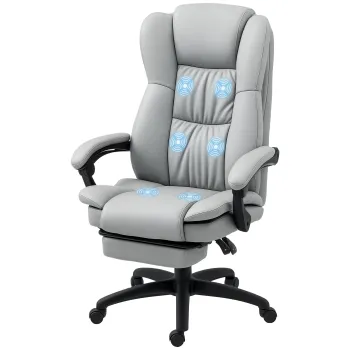 Vinsetto Scaun de birou ajustabil cu suport pentru picioare, suport pentru cap, functie de masaj, piele ecologica, 68,5x68,5x113-121cm | Aosom Romania imagine