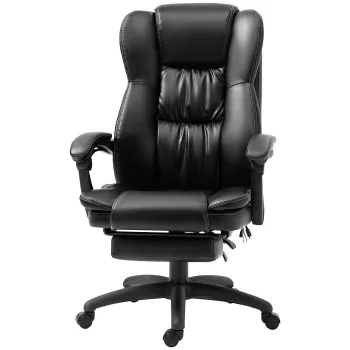 Vinsetto Scaun de birou cu functie de masaj, functie de inclinare, piele artificiala, spuma, plastic PP, nailon, negru, 68,5 x 68,5 x 119-127 cm imagine