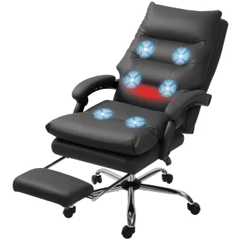 Vinsetto Scaun de birou cu functie de masaj, incalzit, inclinabil, din piele sintetica, 65x72x109-117cm, Negru | Aosom Romania imagine