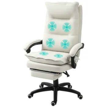 Vinsetto Scaun de birou cu functie de masaj, Scaun de birou ergonomic cu functie de rotatie, inaltime reglabila, din nailon, Crem | Aosom Romania imagine