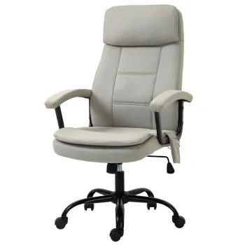 Vinsetto Scaun de birou cu functie de masaj, scaun de gaming reglabil in inaltime cu functie de masaj, scaun ergonomic de birou, scaun de masaj pentru coloana lombara cu senzatie de in/out, Bej 63 x 70 x 112-121 cm | Aosom Romania imagine