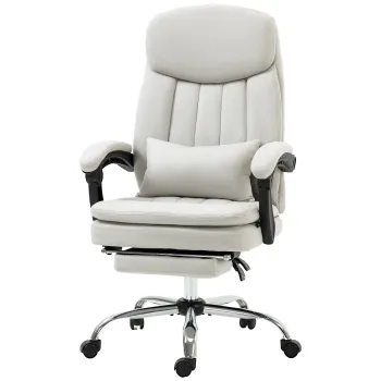 Vinsetto Scaun de birou cu functie de masaj si incalzire, ergonomic, 66x67x110-118cm, Alb crem | Aosom Romania imagine