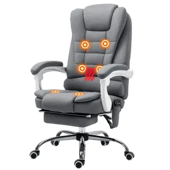 Vinsetto Scaun de birou cu functie de masaj si incalzire, spatar inclinabil, rotativ si reglabil in inaltime, pana la 120 kg, Gri | Aosom Romania imagine